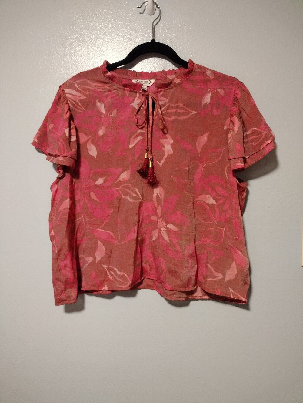 Nanette Lepore Boho Floral Tassel Top Blouse